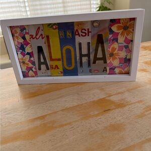 Aloha License Plate Art Framed Sign - White